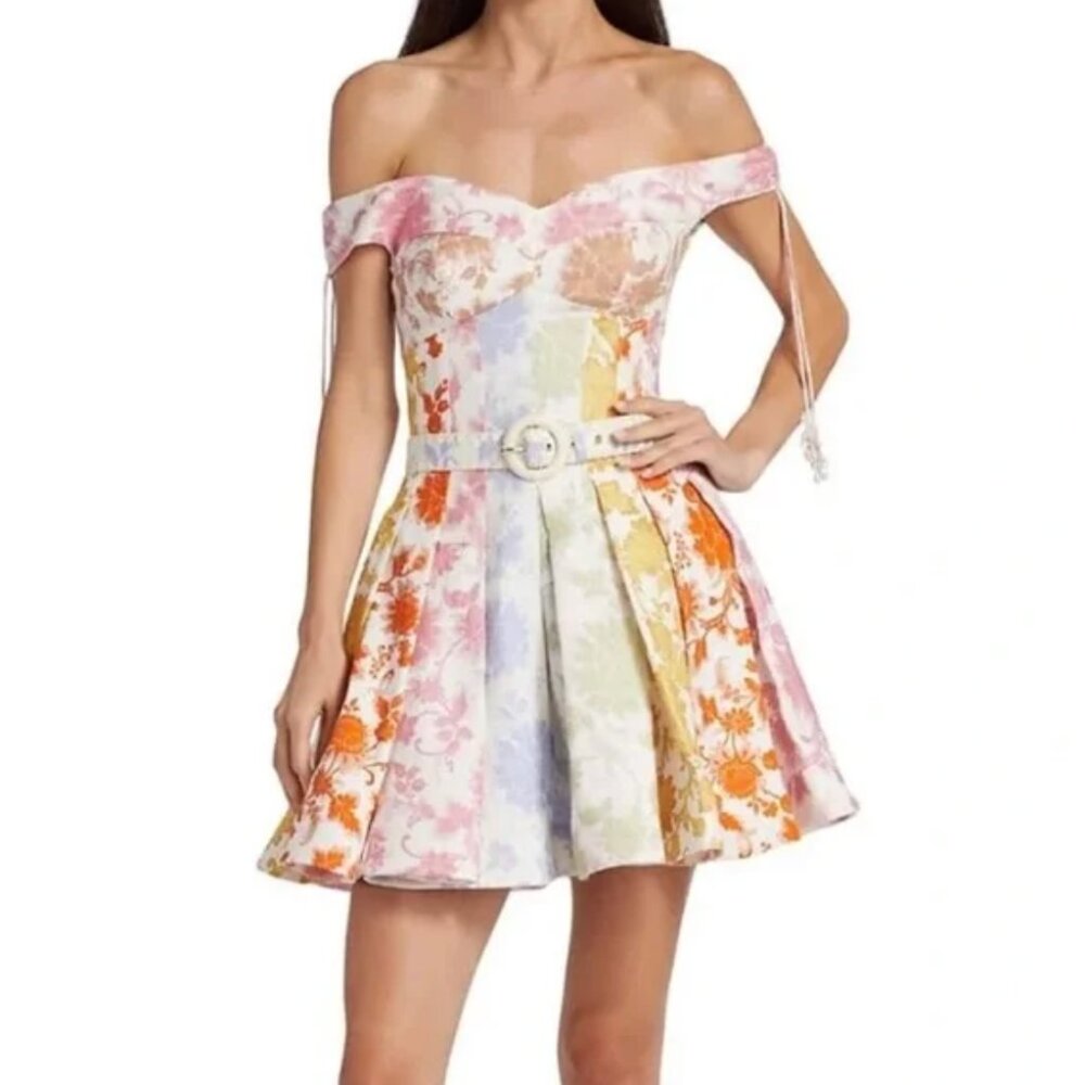 Zimmermann Off the Shoulder A-Line Mini Dress in Linen